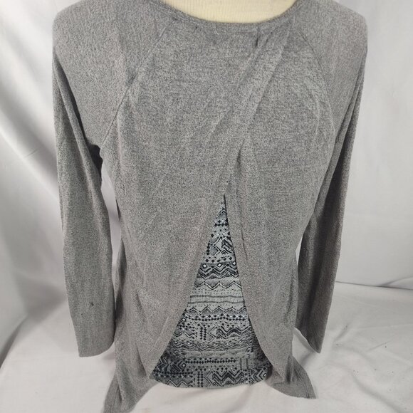 Faded Glory Womens Split Back Tunic Long Sleeve Pullover Top Gray Sz Small - Picture 4 of 5